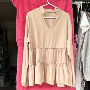 Cream Tiered Peplum Long-Sleeve Tunic Top